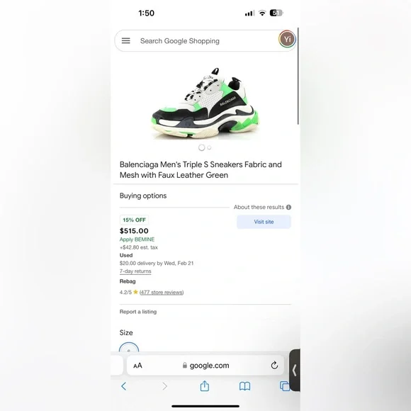Authentic Balenciaga Fabric Mesh Triple S Sneakers 42 Green Size 9